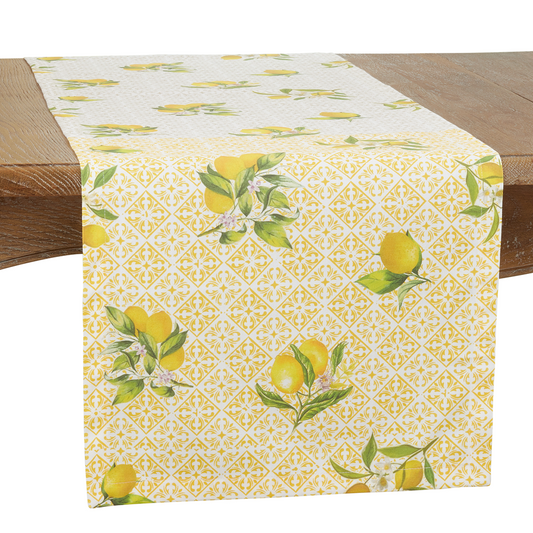 Lemon Block Print Table Runner