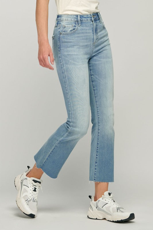 Lt Blue Frayed Hem Flare Jeans