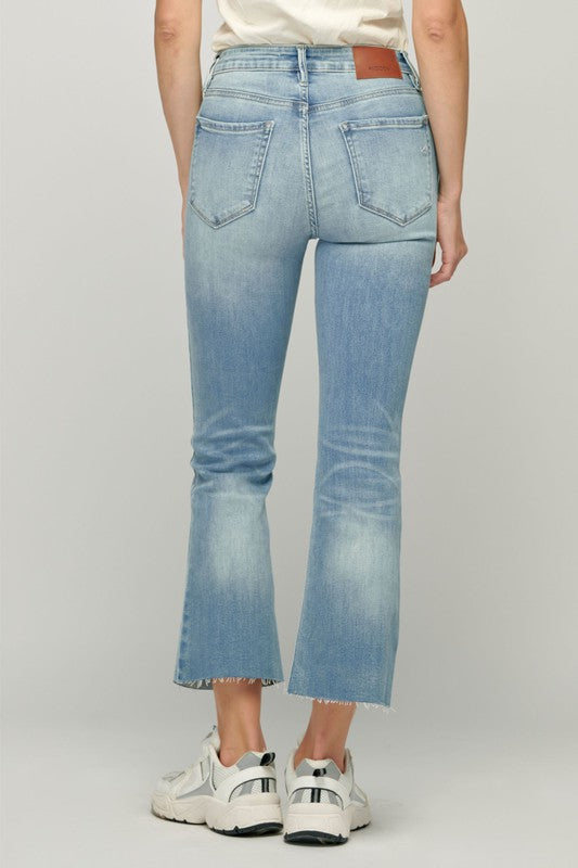 Lt Blue Frayed Hem Flare Jeans