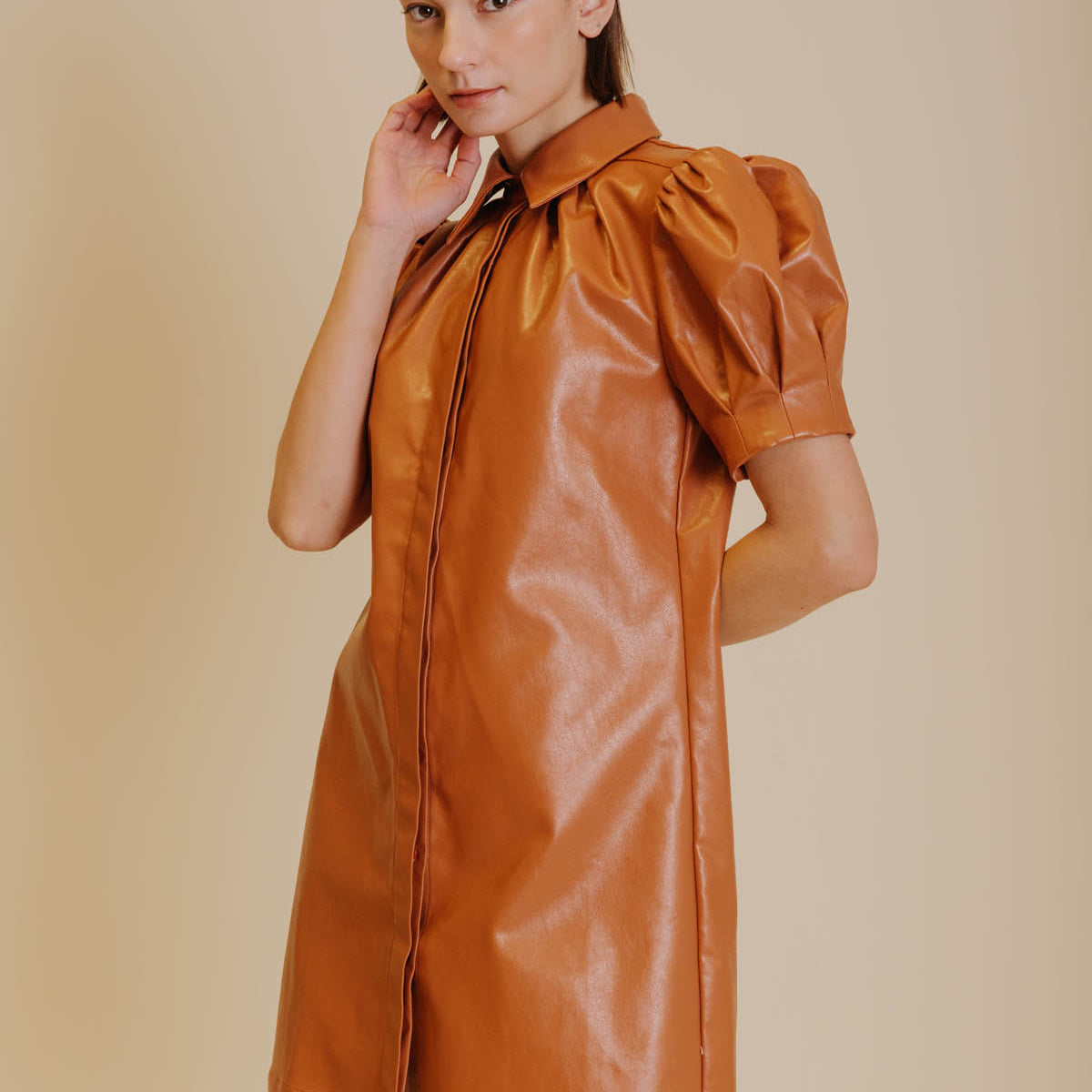 Cognac Hana Vegan Leather Dress Lucy Rose Cognac Hana Vegan Leather Dress Lucy Rose