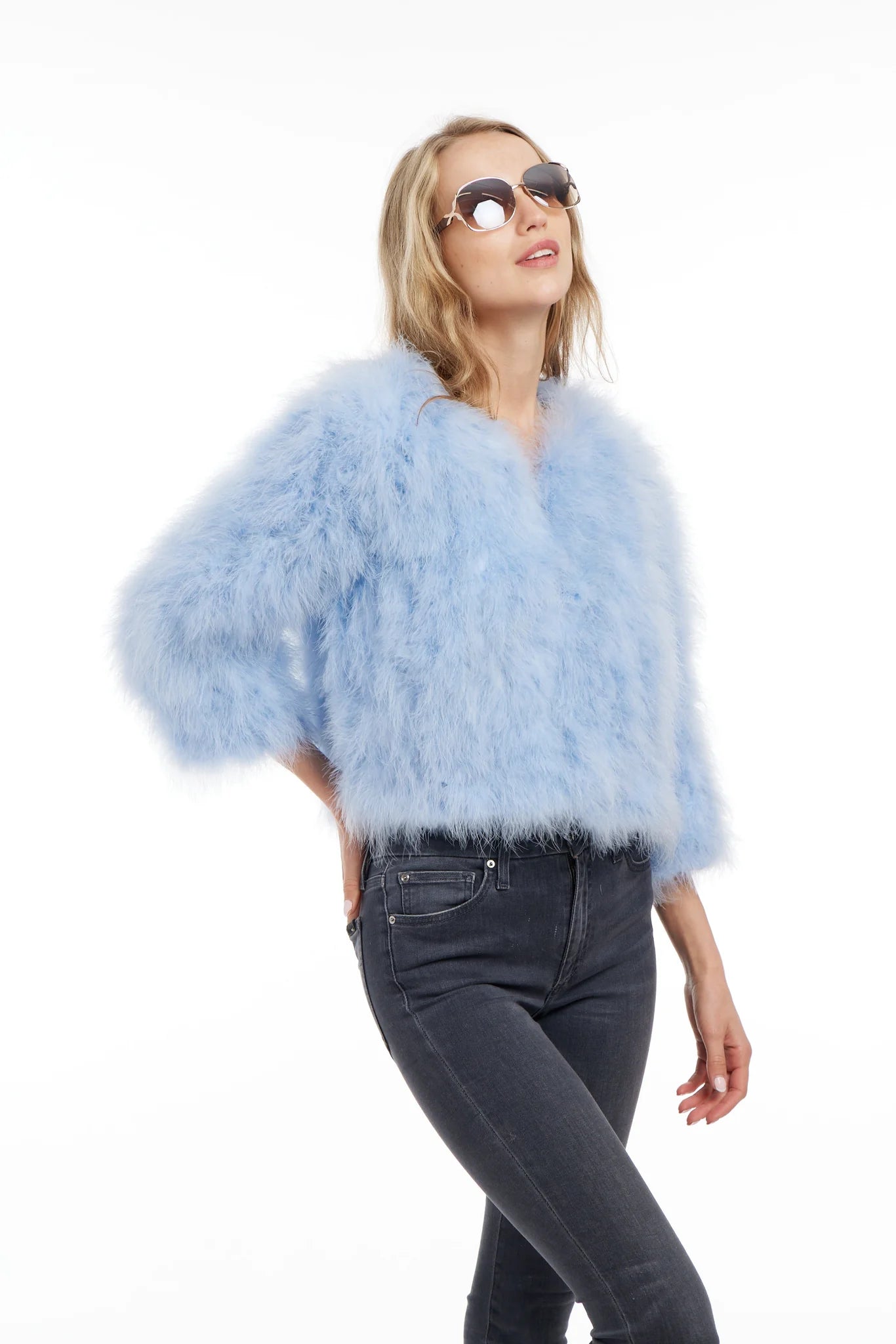 Blue sales feather coat