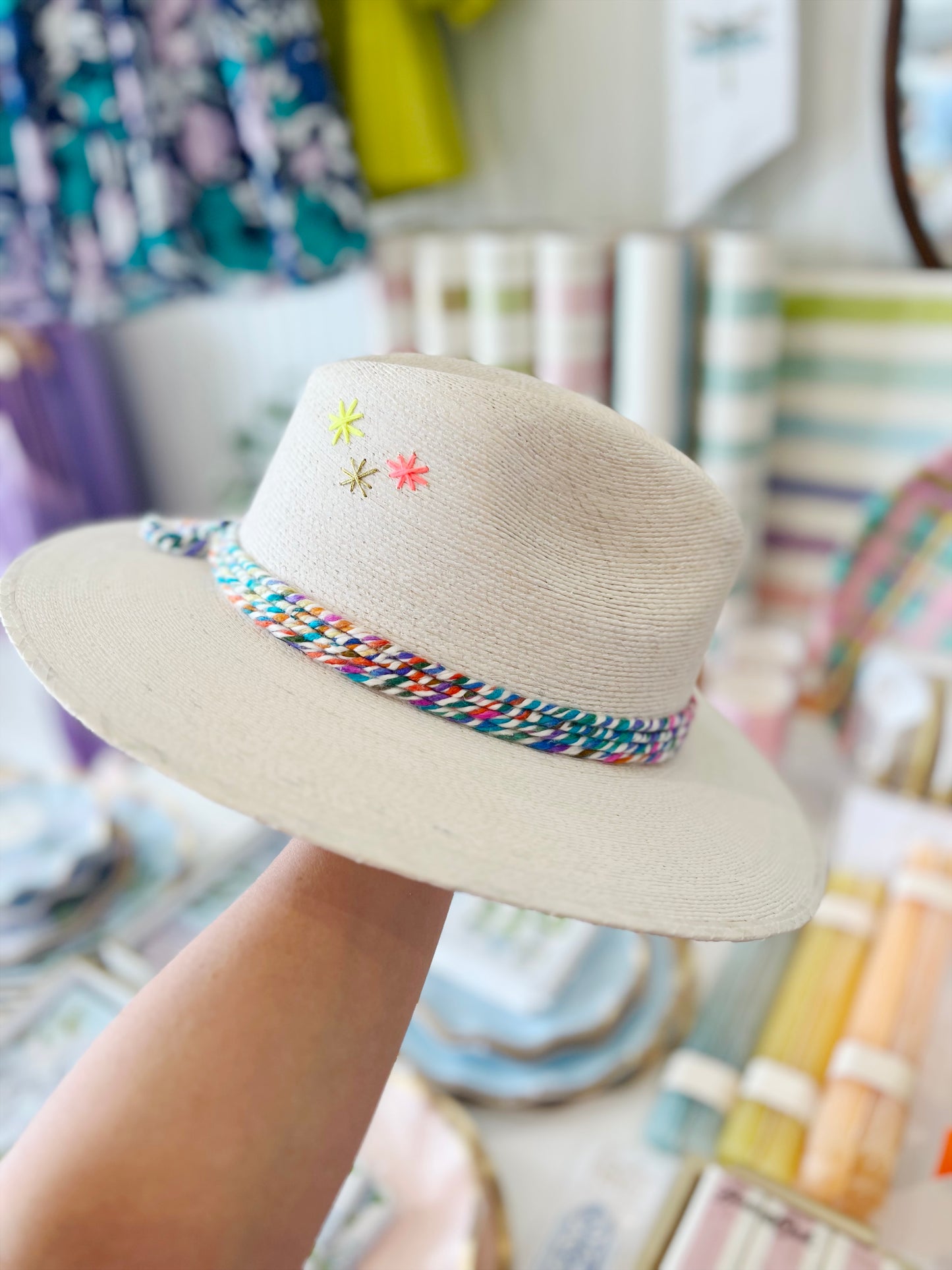 White Multi Rope Starburst Stitching Hat