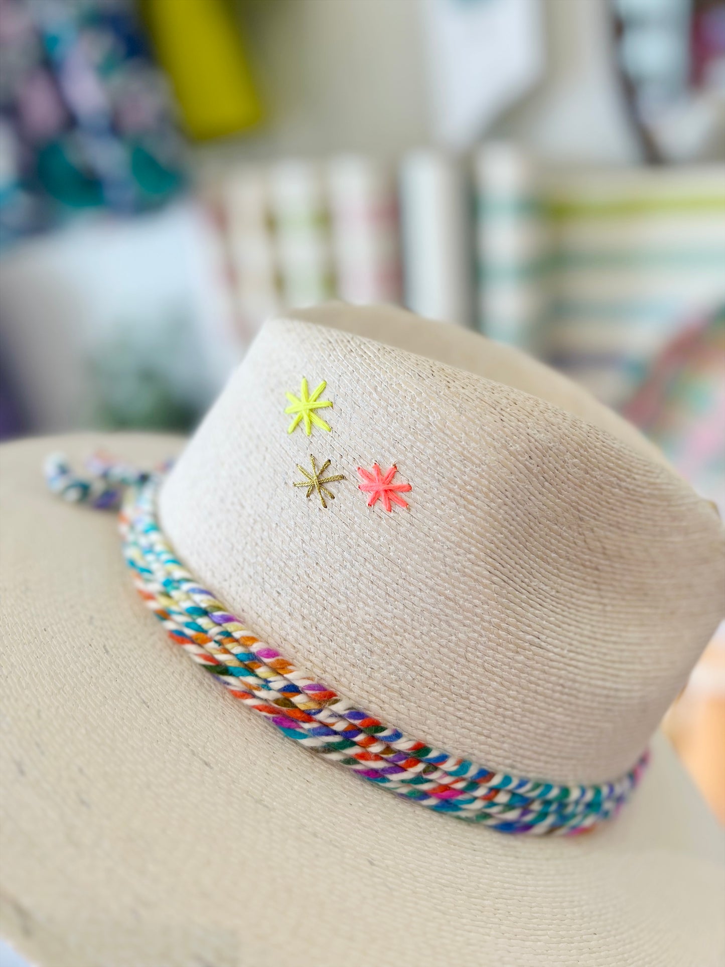 White Multi Rope Starburst Stitching Hat