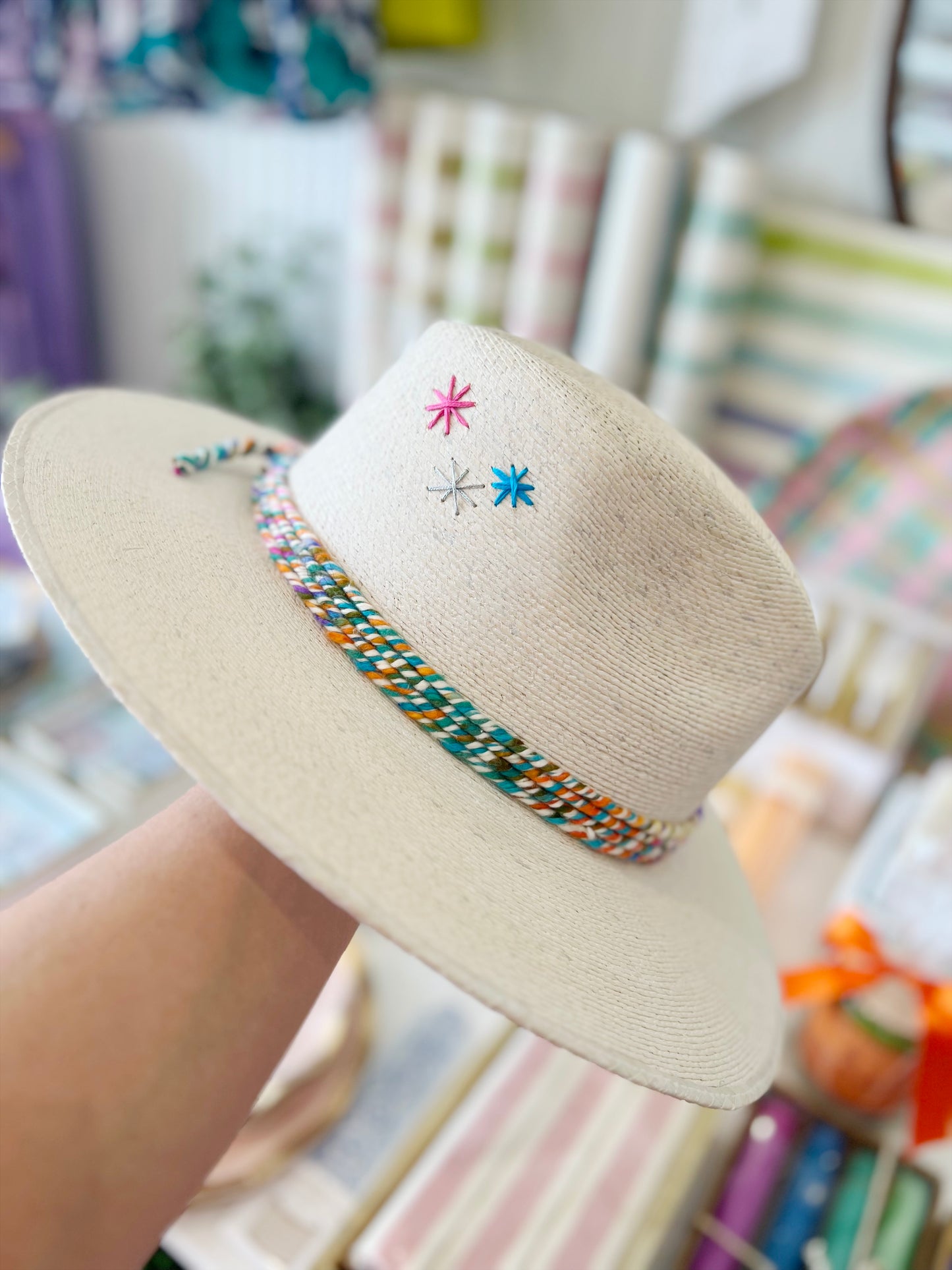 White Multi Rope Starburst Stitching Hat