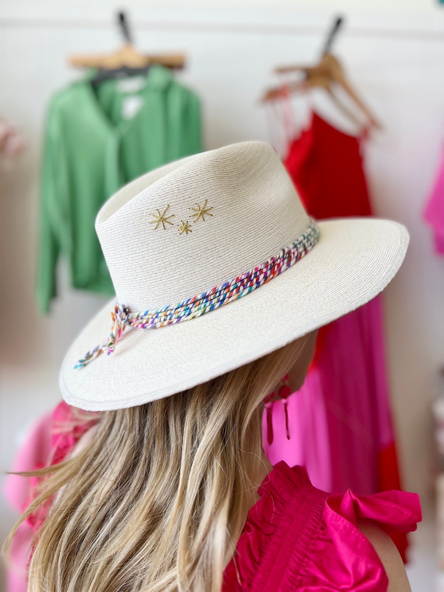 White Multi Rope Starburst Stitching Hat