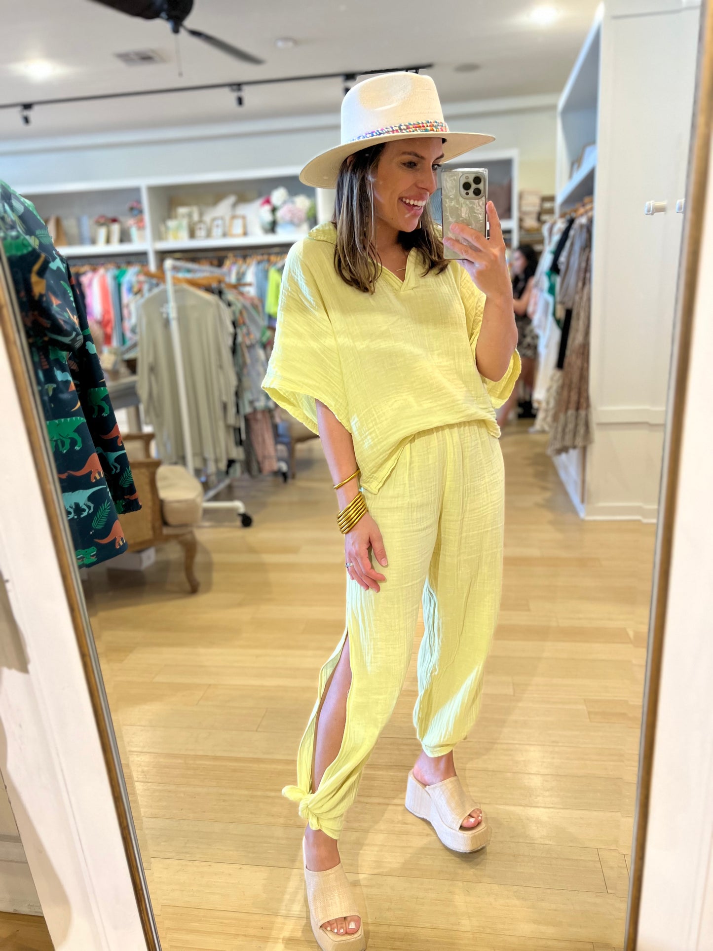 Lemon Gauze Side Slit Pant