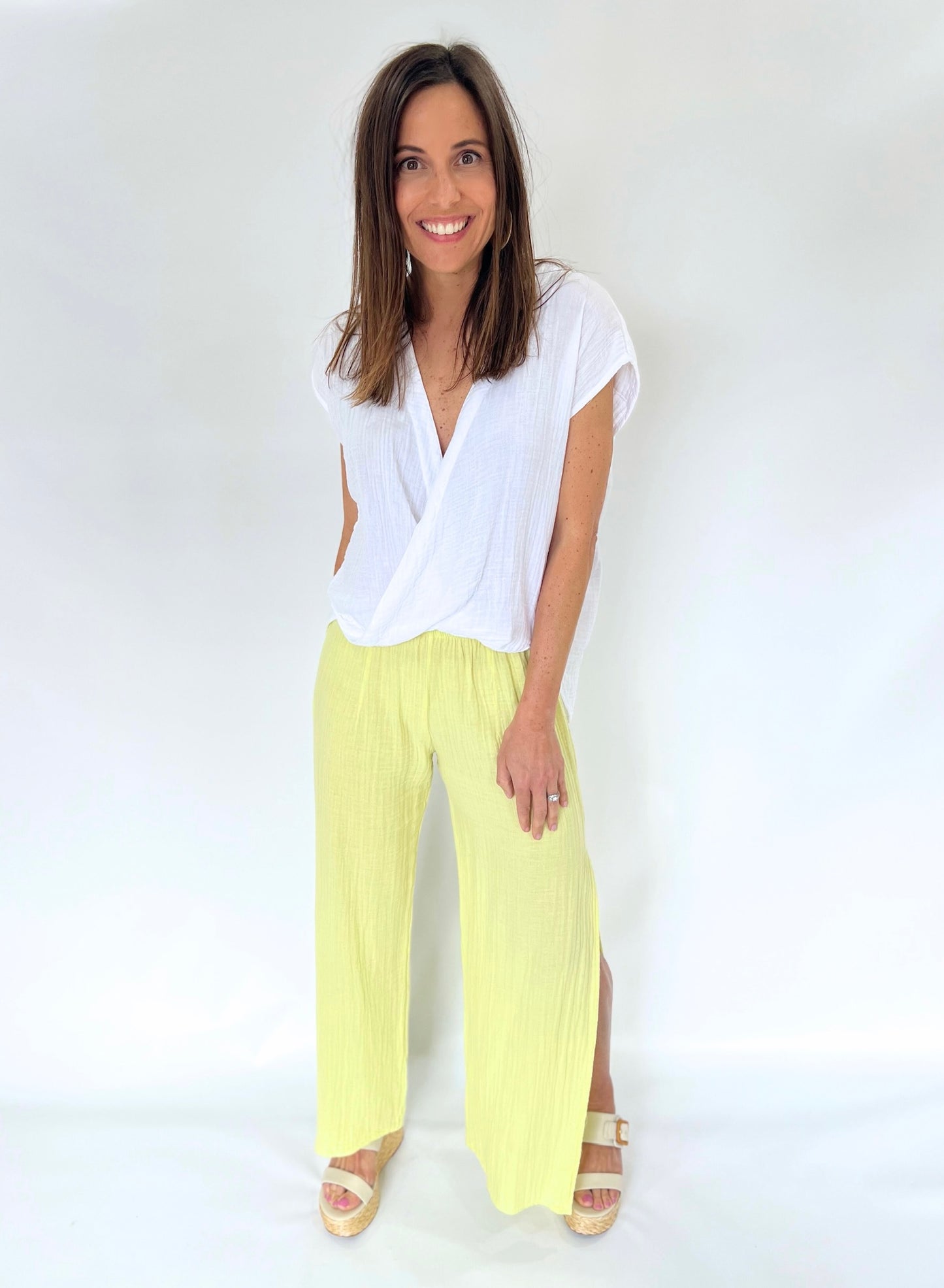 Lemon Gauze Side Slit Pant