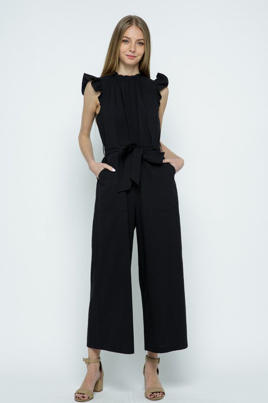 Ruffle store neck jumpsuit