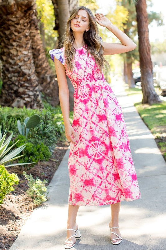 Pink blue tie dye dress sale