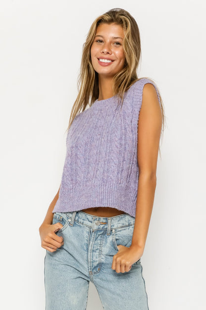Purple Cable Knit Sweater Vest
