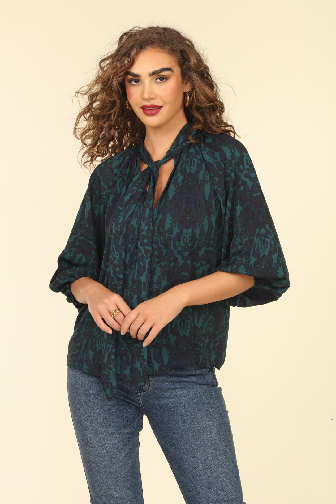 Bryson NK Tie Neck Satin Blouse
