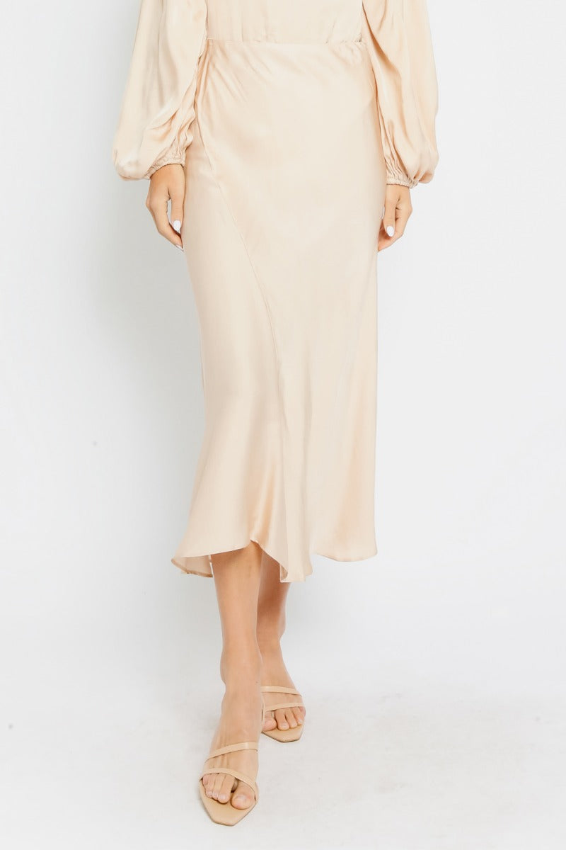 Silk midi outlet skirt champagne