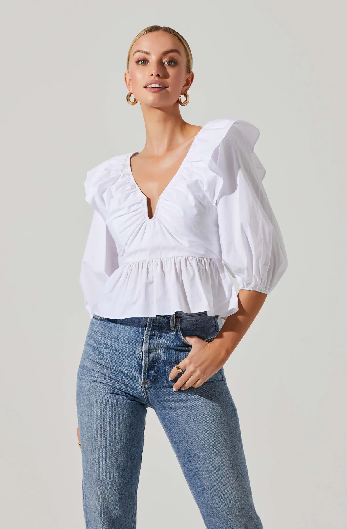 White Gemma Ruffle Peplum Top