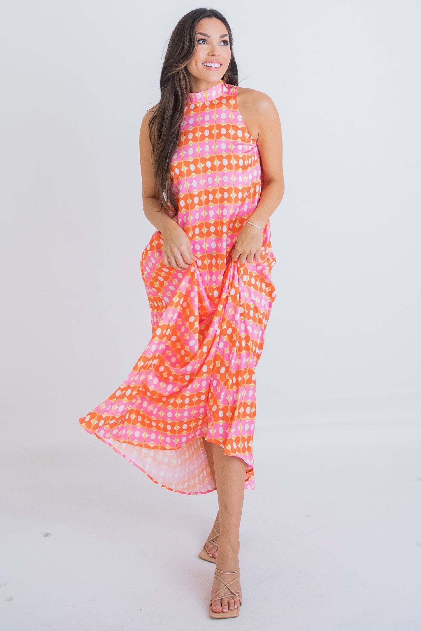 Pink Retro Floral Maxi Dress