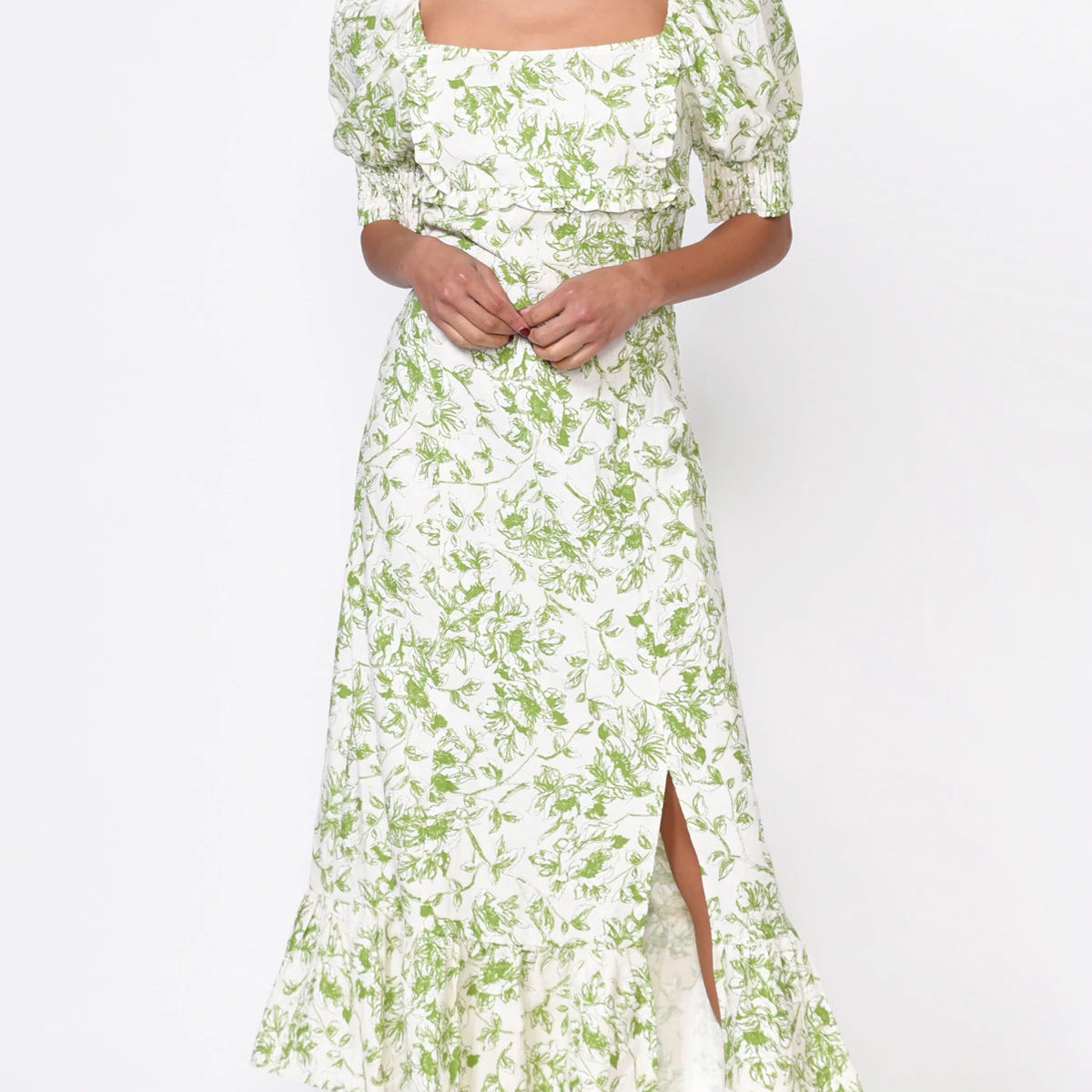 Lime Green Toile Triana Midi Dress  Lucy Rose