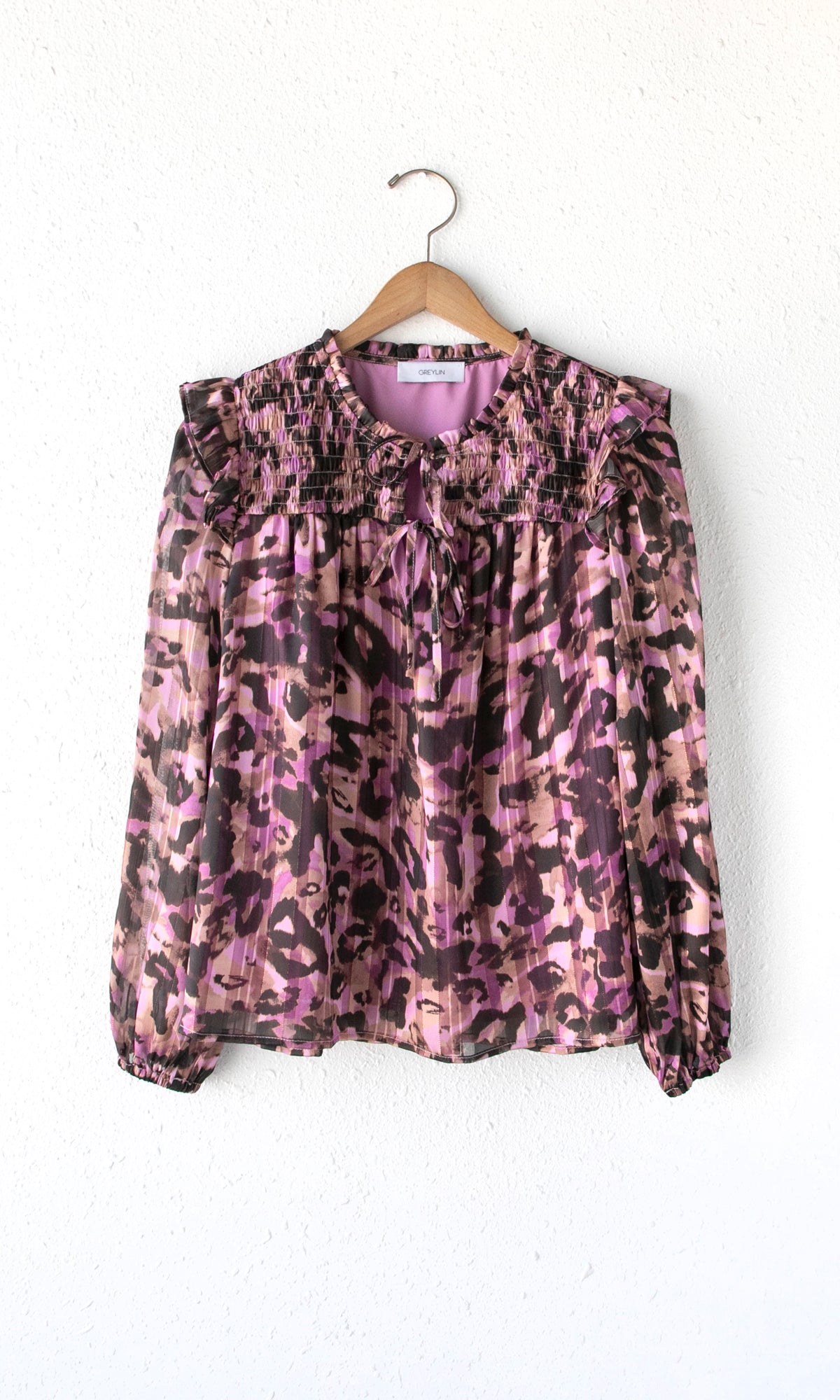 Lavender Tanis Tie Front Ruffle Blouse
