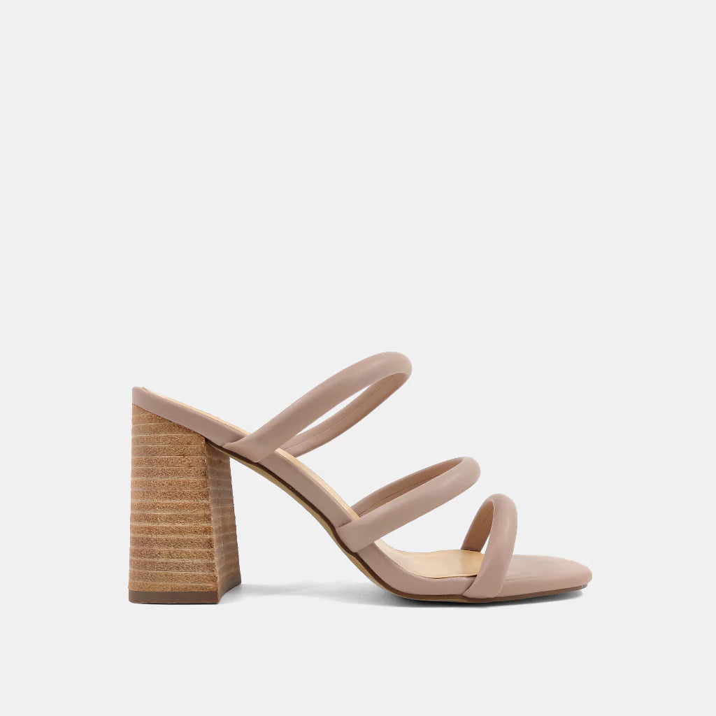 Mauve 3 Strap Ginger Block Heel