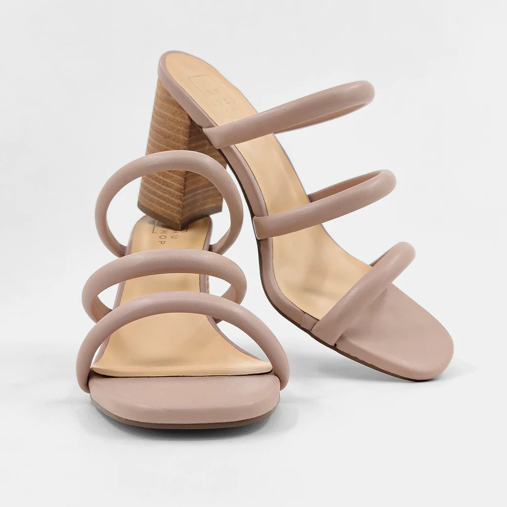 Mauve 3 Strap Ginger Block Heel