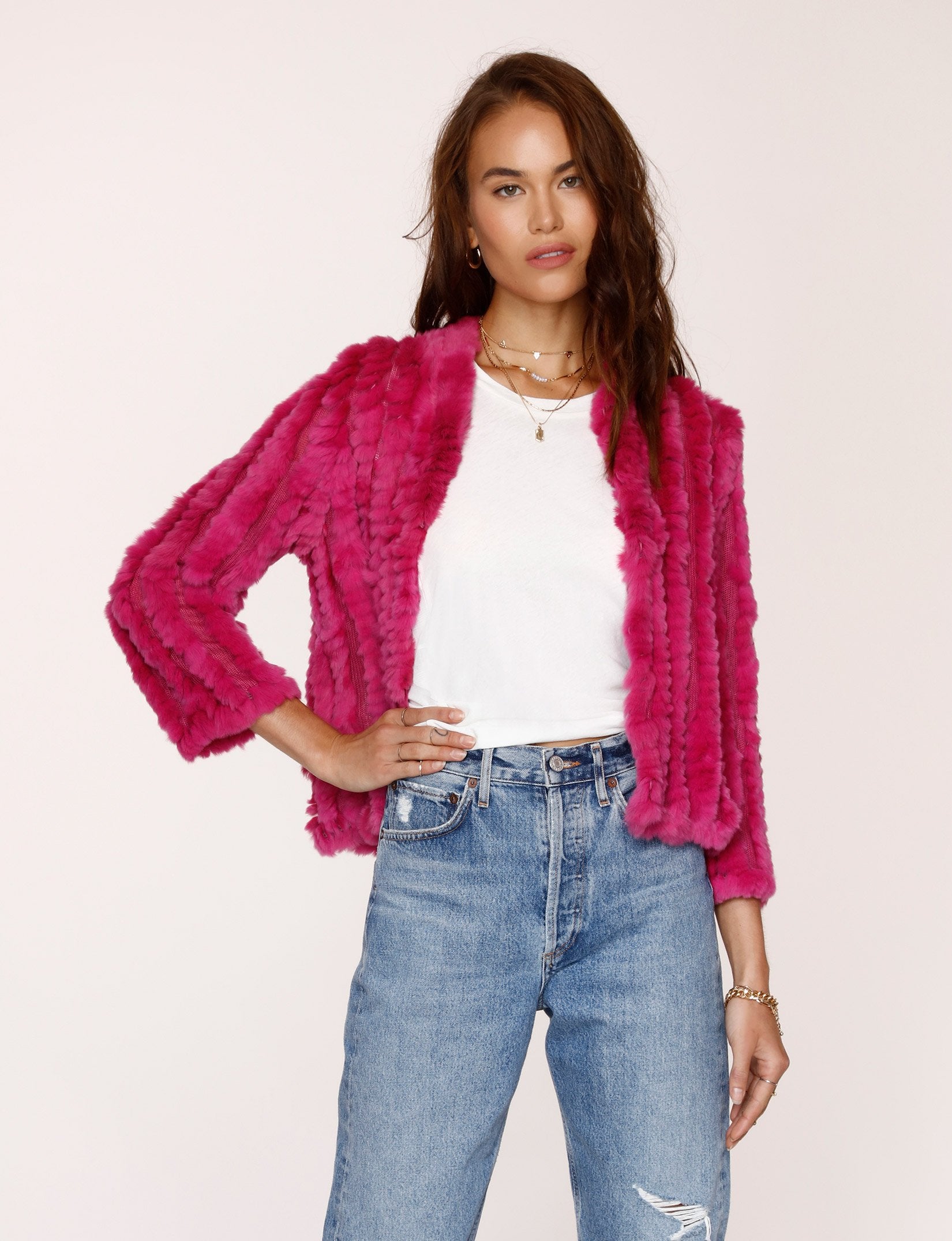 Fuschia pink cropped best sale jacket