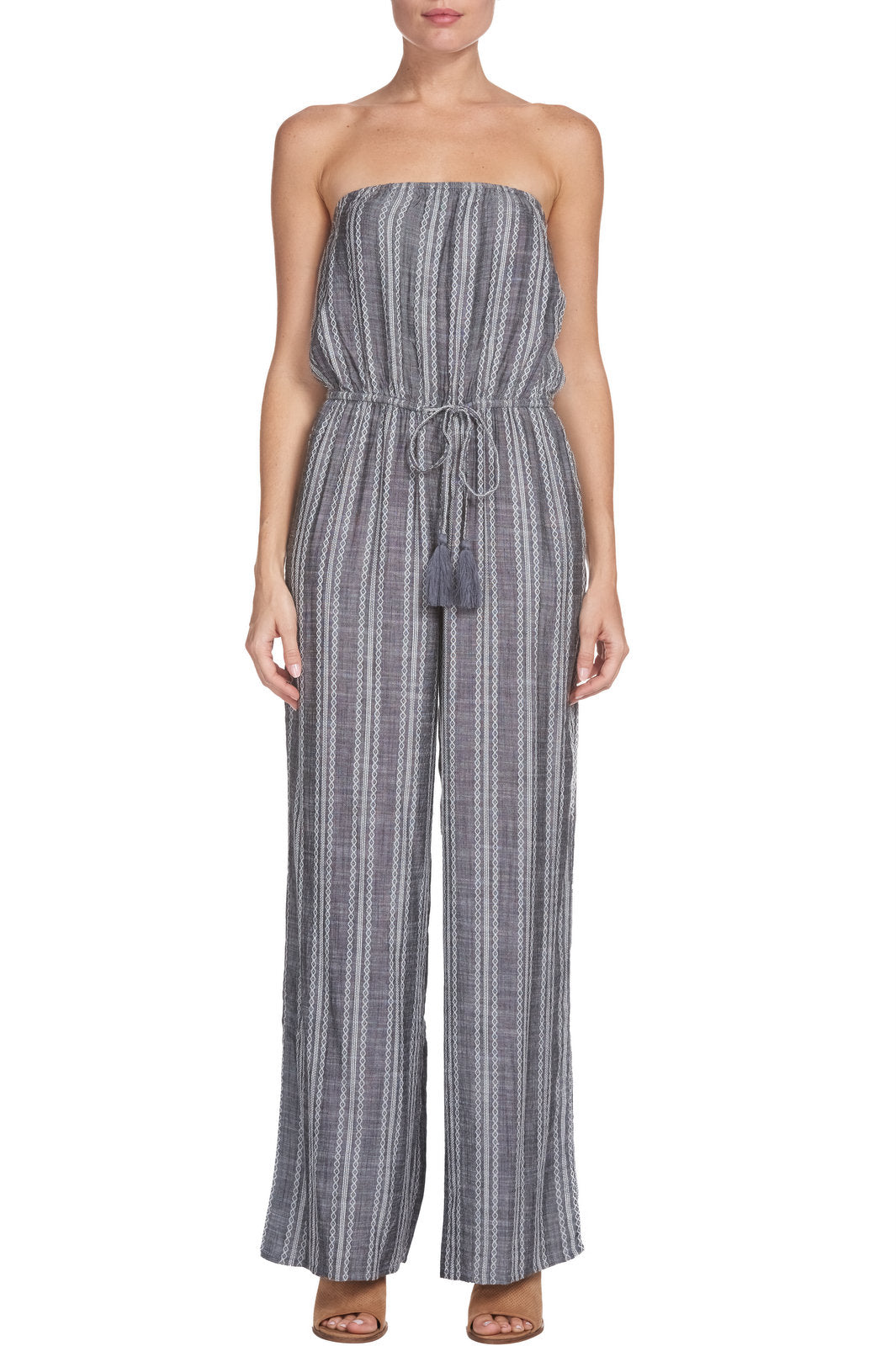 Navy/Wht Strapless Jumpsuit