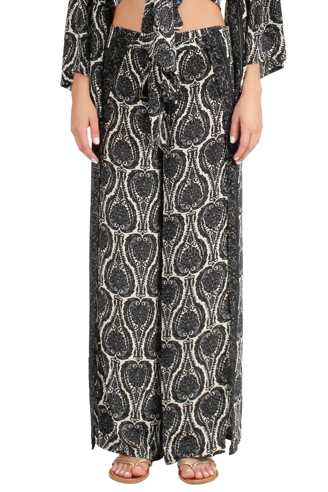 Blk Paisley Palm Pant Wrap