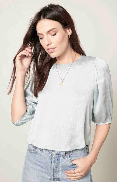 Ice Blue 3/4 Slv Satin Top