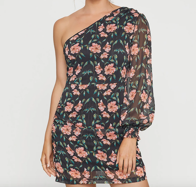 Black Floral One Shldr Mini Dress