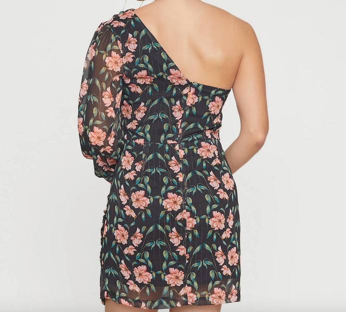 Black Floral One Shldr Mini Dress