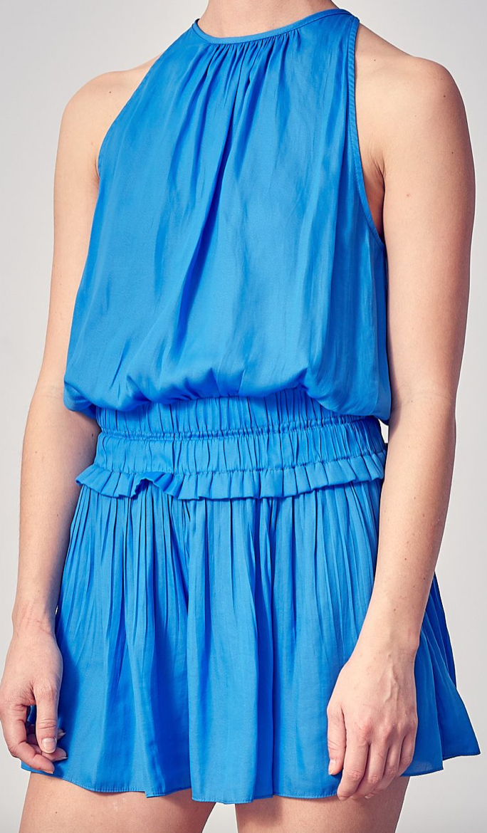 Blue Pleated Romper