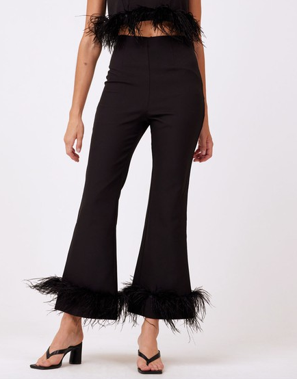 Black Feather Trim Pants