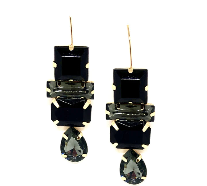 Black Deco Gem Drop Earrings