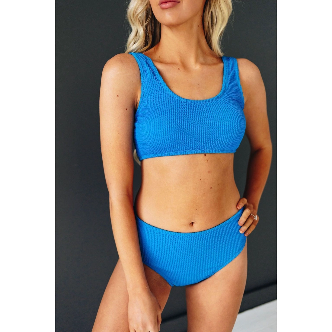 Blue Textured Two Piece Bikini