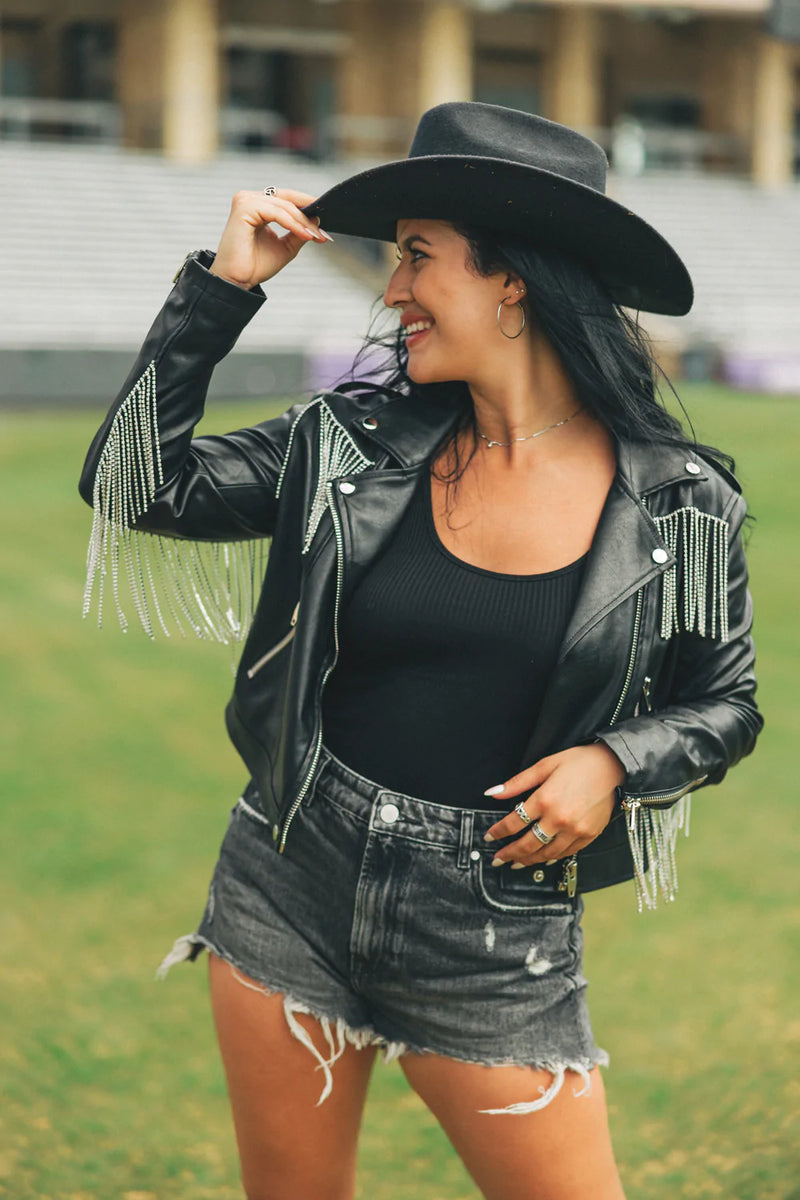 Black Fringe Vegan Leather Rife Jacket Lucy Rose