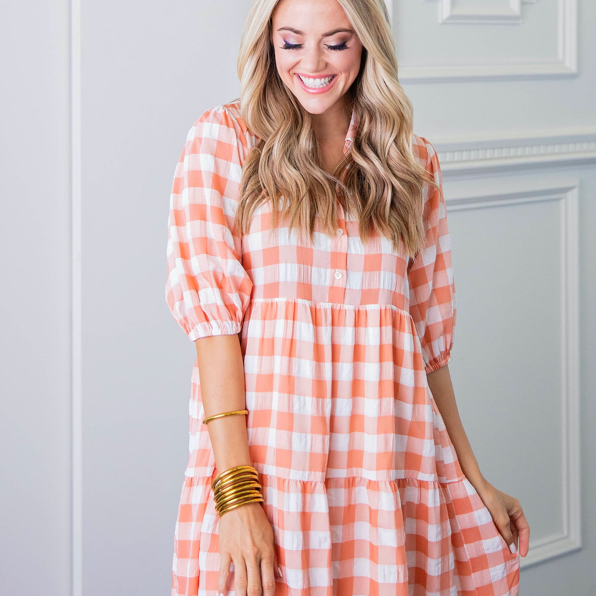 Orange/White Check Babydoll Dress – Lucy Rose