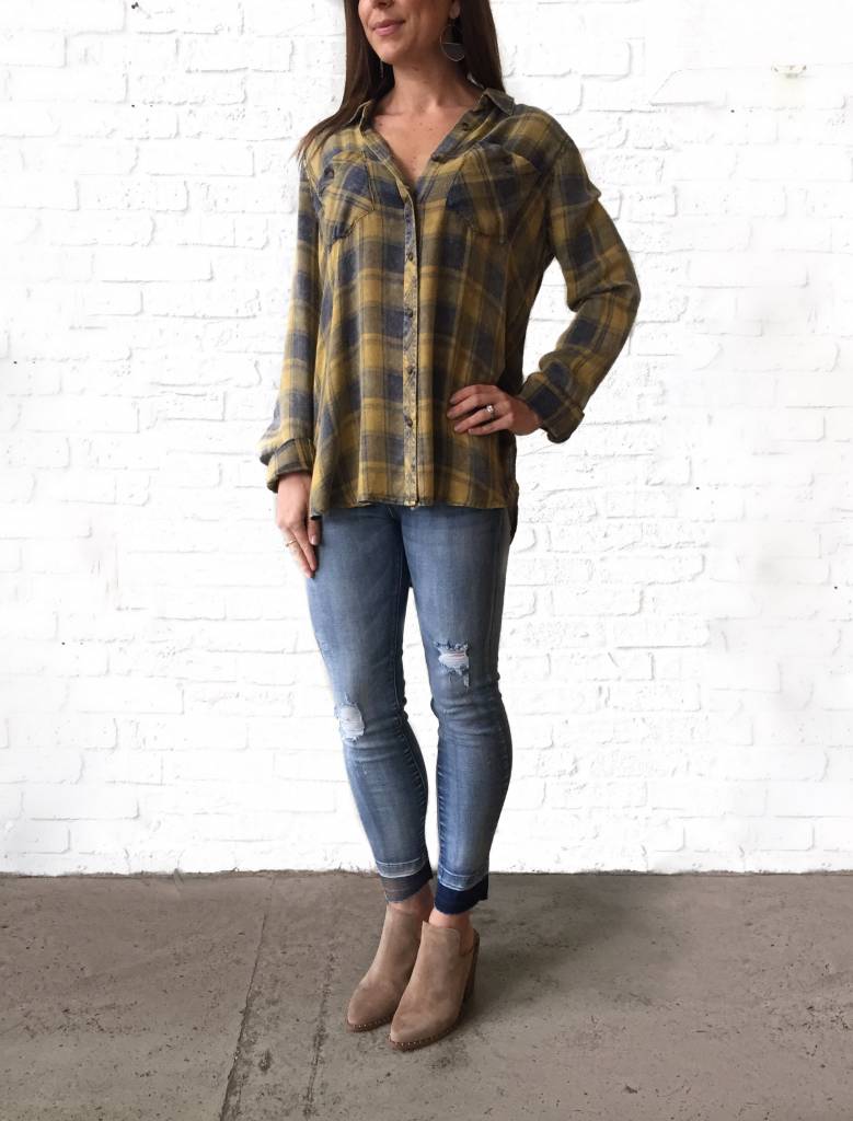 Mustard/Navy Plaid Shirt