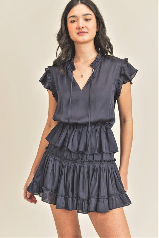 Navy S/S Ruffle Dress