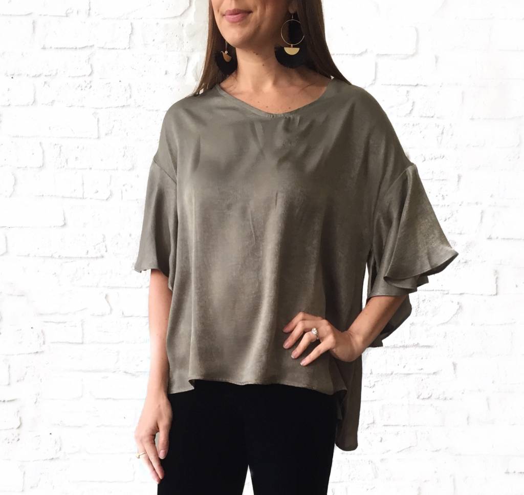 Olive Silky Flutter Slv Top medium