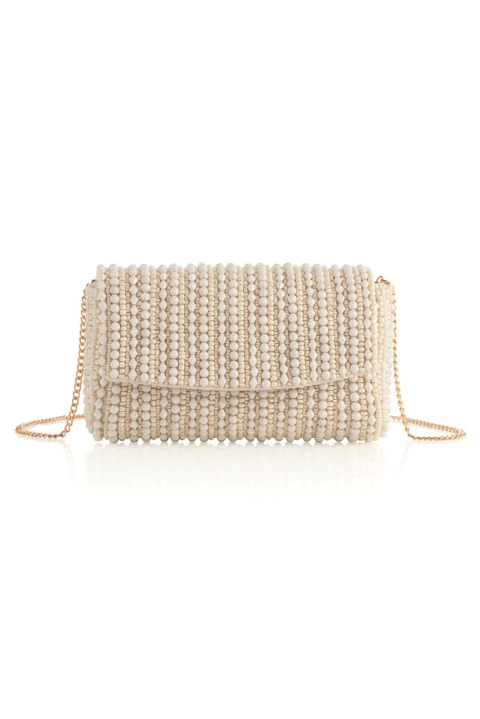 White Danny Beaded Clutch