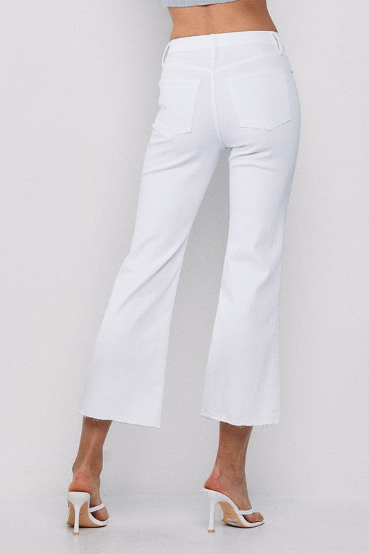 Lucy - White High Waisted Kick Flare Trousers, Trousers