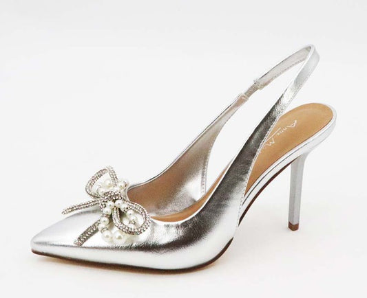 Silver Nude Flora Pearl/Bow Heel