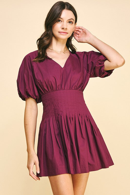 knee length dresses for ladies Emery Floral Marion Puff Sleeve Babydoll Mini Dress BLACK-TAUPE-MUL / Xs by Sugarlips