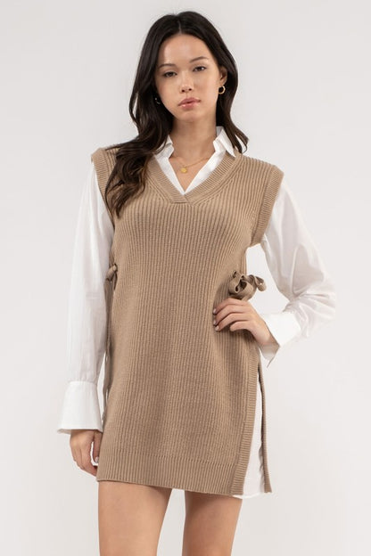 Layered Sweater Dress in Taupe