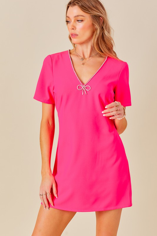 strapless open back dress Pink Kourt Bow Dress – Lucy Rose