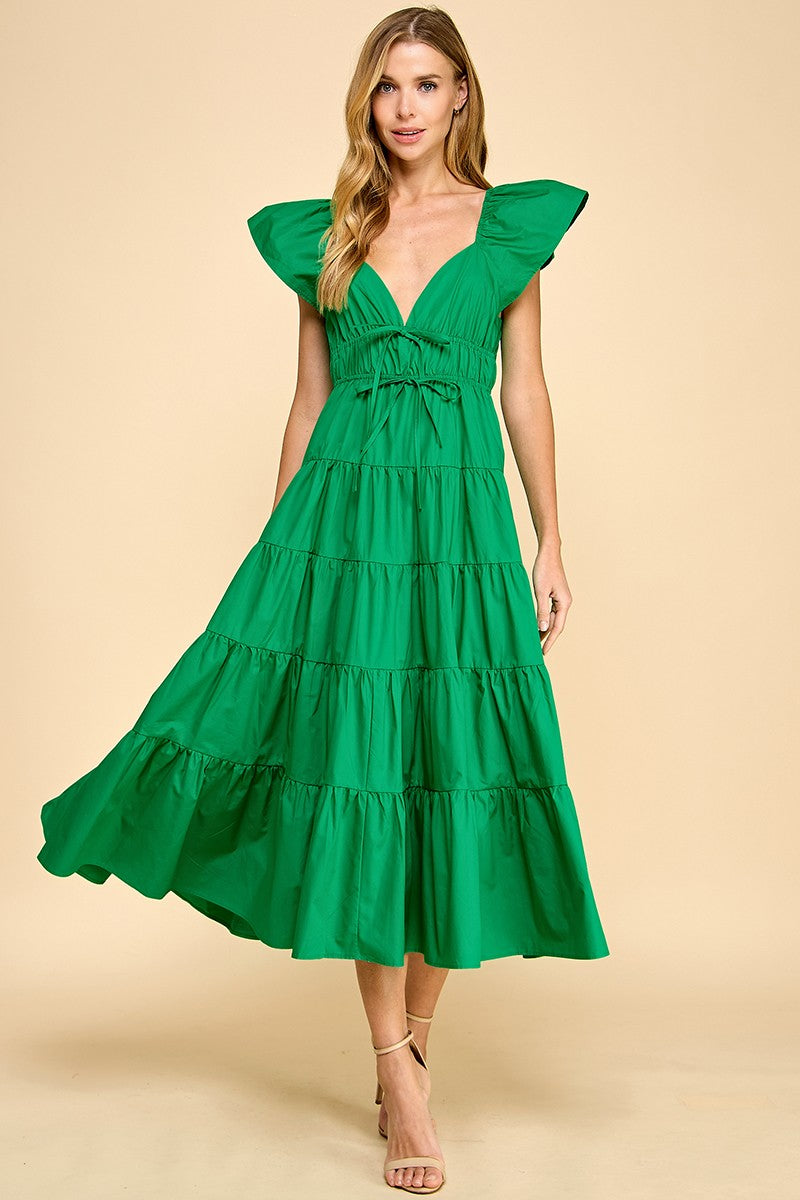 green emerald velvet dress Bold Vertical Stripes Square Neck Midi Dress