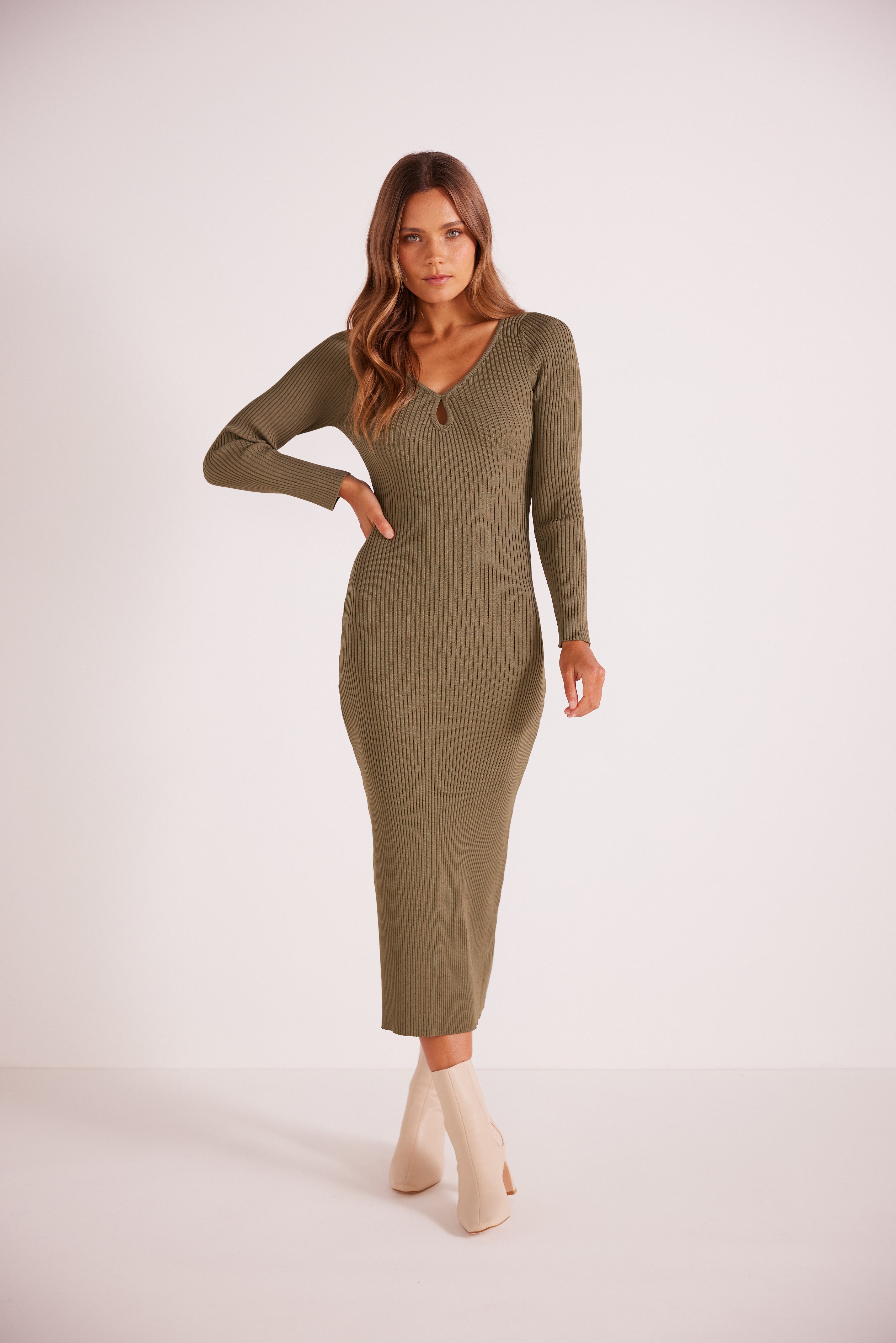 Khaki Lea Midi Dress - small Khaki Lea Midi Dress - small
