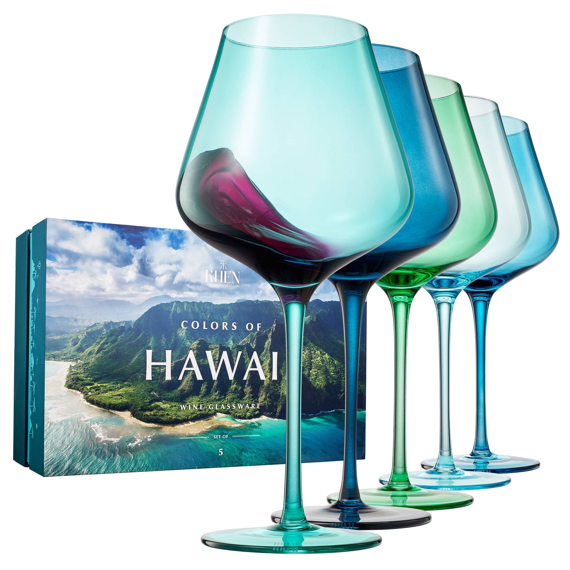 Beaches of Hawaii Wine Glass Set/5