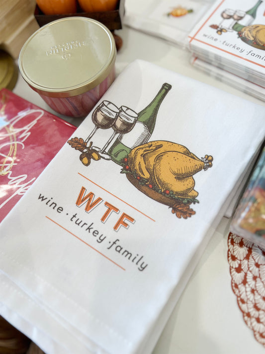 WTF Wine Turkey Family Kitchen Towel