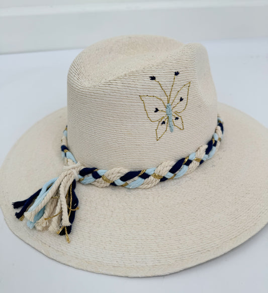 Blue Braided Rope Hat w/ Butterfly