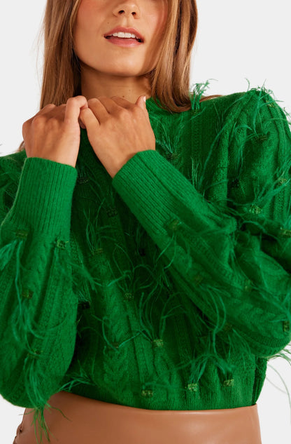 Green Cleo Feather Sweater