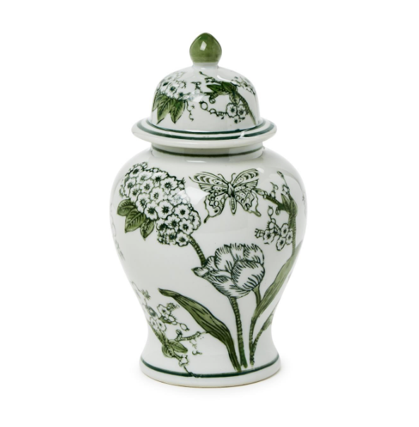 8" Primose & Lotus Green Chinoiserie Jar